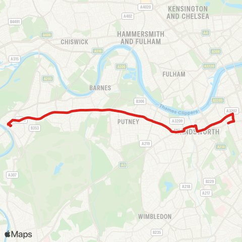 TfL Clapham Junction - Putney - Richmond map