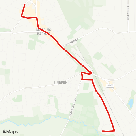 TfL Barnet, The Spires - Barnet Hill - Westcombe Dr - Fairfield Way - Sherrards Way - Barnet, Western Way map