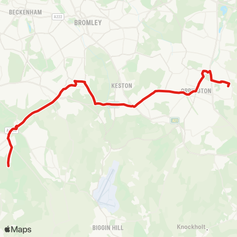 TfL Ramsden Estate - Orpington Town Ctr & Sta - Locksbottom - Keston - Hayes - Coney Hall - Addington Village - Forestdale map