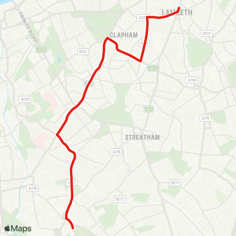 TfL Mitcham - Balham - Brixton map