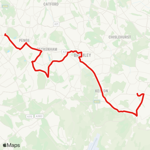 TfL Orpington - Farnborough - Bromley - Shortlands - Beckenham - Penge - Crystal Palace map