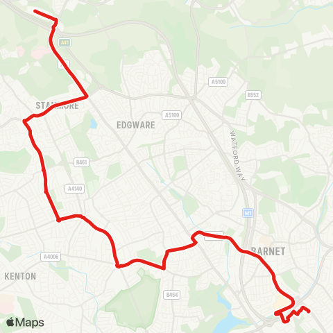 TfL Elstree, Centennial Pk - Royal National Orthopaedic Hosp - Stanmore - St Andrew's Dr - Queensbury - Kingsbury - Colindeep Ln - Hendon Central - Brent Cross, Tesco map