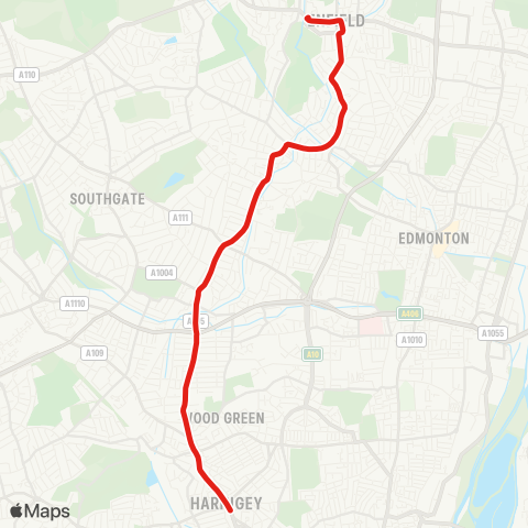 TfL Enfield - Bush Hill Pk - Winchmore Hill - Palmers Green - Wood Green - Turnpike Ln Sta map