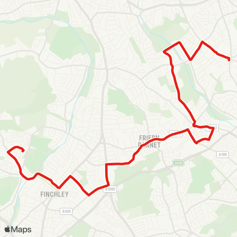 TfL Southgate Sta - Osidge - Brunswick Pk - Arnos Grove - New Southgate - Friern Barnet - Summers Ln - Finchley Central - Mill Hill E, Sta and Millbrook Pk map