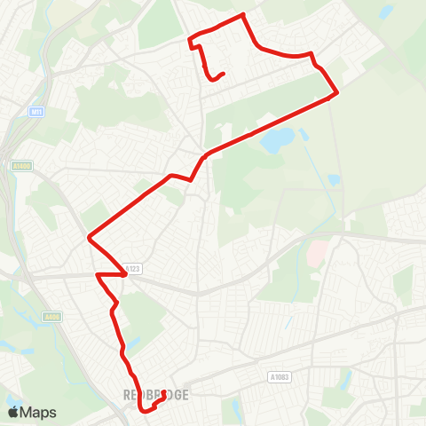 TfL Limes Farm - Grange Hill - Hainault, The Lowe - Fairlop - Barkingside - Longwood Gardens - Gants Hill - Beehive Ln - Ilford map