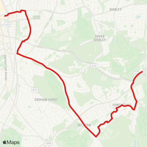 TfL Addington Village - Selsdon - S Croydon - E Croydon - Croydon Town Ctr map