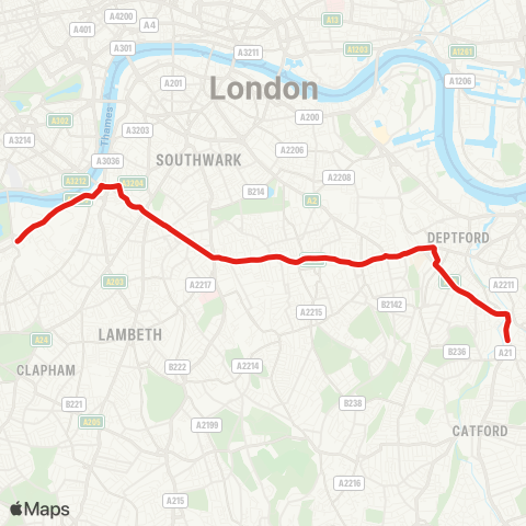 TfL Lewisham - Vauxhall - Battersea Park map