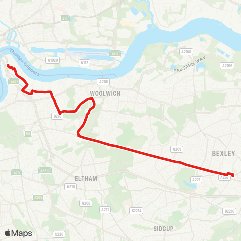 TfL North Greenwich - Welling - Bexleyheath map