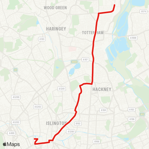 TfL Northumberland Pk - Tottenham - Stoke Newington - Angel - King's Cross map