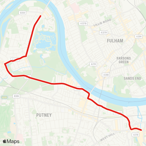 TfL Castelnau, Lonsdale Rd - Wetlands Ctr (Selected Journeys Only) - Barnes Pond - Putney Common - Putney Bridge Rd - Wandsworth Riverside Quarter - Wandsworth map