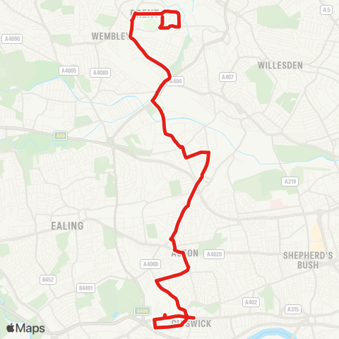 TfL Turnham Green, Church - Gunnersbury - S, Central and N Acton - Pk Royal & Central Middlesex Hosp - Stonebridge Pk - Wembley, First Way map