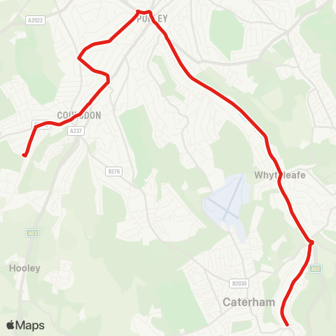 TfL Coulsdon, Ridgemount Av - Woodcote - Coulsdon - Purley - Kenley - Whyteleafe - Whyteleafe S - Caterham map