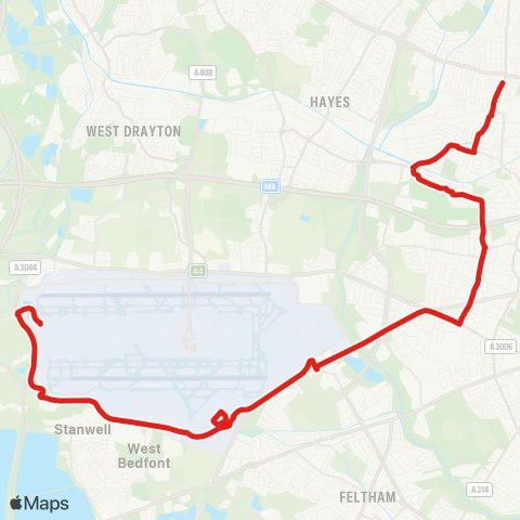 TfL Southall, Town Hall - Convent Way Estate - Heston - Hounslow W - Hatton Cross - Heathrow Term 4 - Heathrow Term 5 map