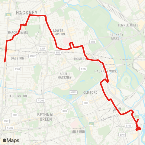 TfL Bromley-By-Bow - Hackney Wick - Homerton - Clapton - Dalston Jct map