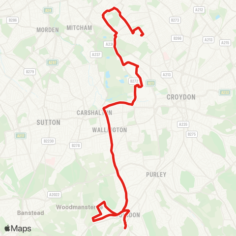 TfL Coulsdon S - The Mt - Wallington - Beddington - Mitcham Eastfields - Pollards Hill map