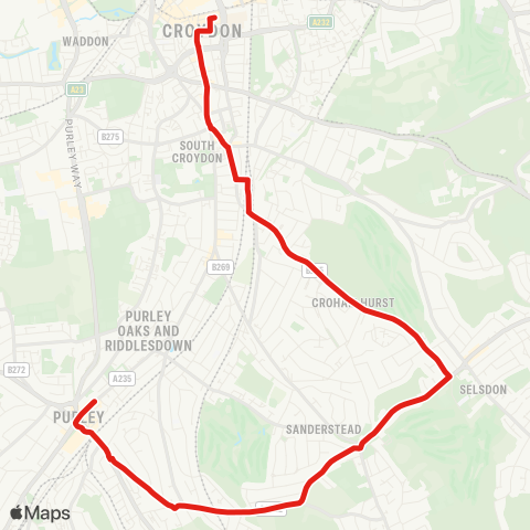 TfL Purley - Riddlesdown - Sanderstead - Selsdon - S Croydon - Croydon Town Ctr map