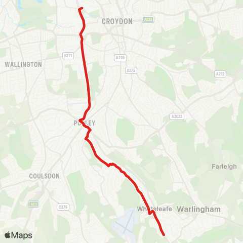 TfL Waddon Marsh - Waddon - Purley Way - Purley Sta - Northwood Av - Kenley Sta - Whyteleafe and Upper Warlingham Stations - Whyteleafe S map