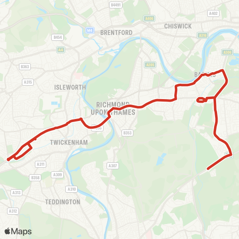 TfL Whitton - Barnes - Roehampton Vale map