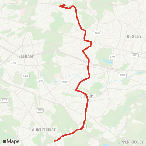 TfL Plumstead Common - Welling - Westwood Ln - Sidcup - Queen Mary's Hosp - Chislehurst, War Mem map