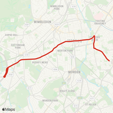 TfL Mitcham - S Wimbledon - Raynes Pk HS map