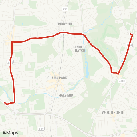 TfL Crooked Billet - Chingford Mt - Woodford Green - Bancrofts Sch map