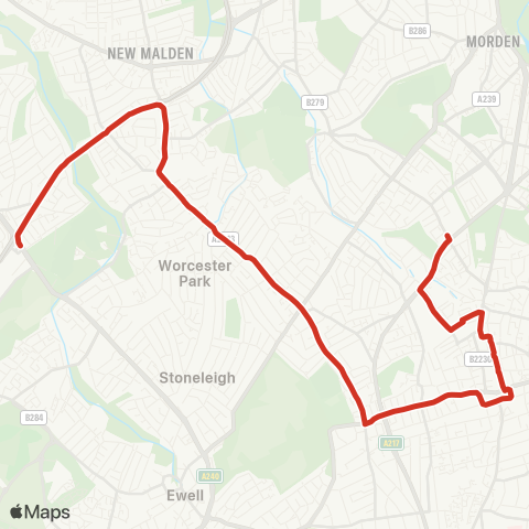 TfL Tolworth - Worcester Pk - Glenthorne Sch map