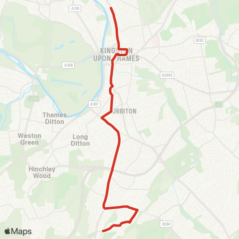 TfL Tiffin Sch, N Kingston - Chessington S Sta map