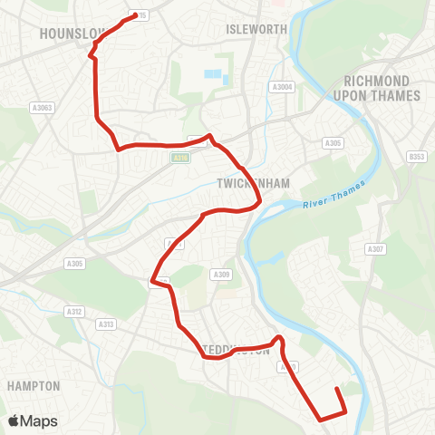 TfL Hounslow - Twickenham - Teddington Sch map