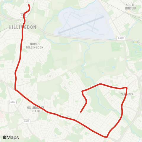 TfL Hayes End, Lansbury Dr - Yeading - Uxbridge Rd - Hillingdon Sta - Long Ln - Ickenham map