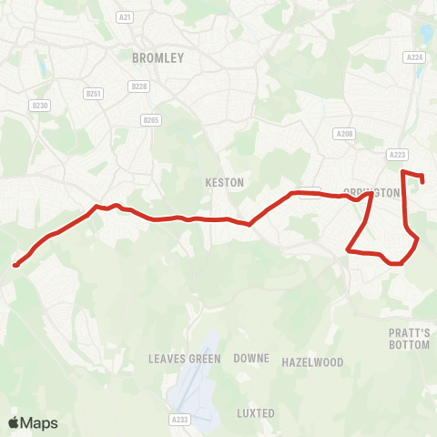 TfL Addington Village - Coney Hall - Locksbottom - Orpington - Chelsfield - Priory Sch map