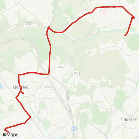 TfL Queensbury Sta - Burnt Oak - Edgware - Apex Corner - Stirling Corner - Arkley - Barnet - Totteridge Academy map