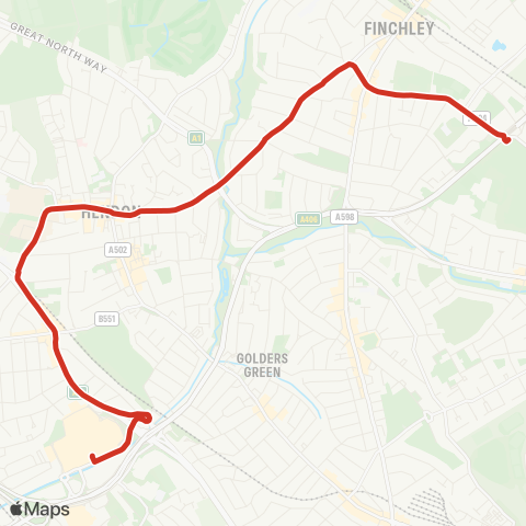 TfL Brent Cross, Shopping Ctr - Hendon Central - The Burroughs - Finchley Ln - Hendon Ln - E End Rd - E Finchley Schools map