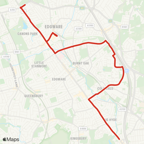 TfL W Hendon Bway - Colindale - Grahame Pk - Deansbrook Rd - Edgware - Stonegrove - London Academy map