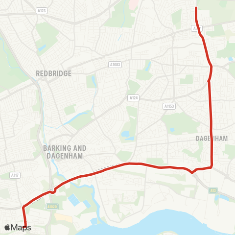 TfL Warren Sch - Becontree Heath - Dagenham Heathway - Dagenham - Beckton map