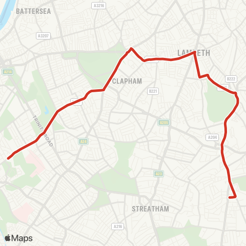 TfL W Norwood - Brixton - Clapham Common - Burntwood Sch map