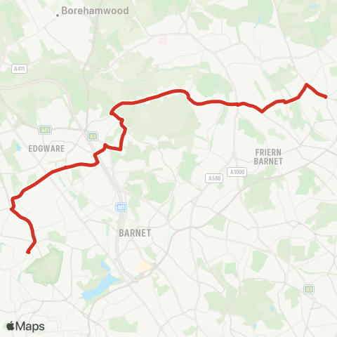 TfL Kingsbury, The Mall - Mill Hill Bway - Totteridge - Whetstone - Osidge - Southgate map