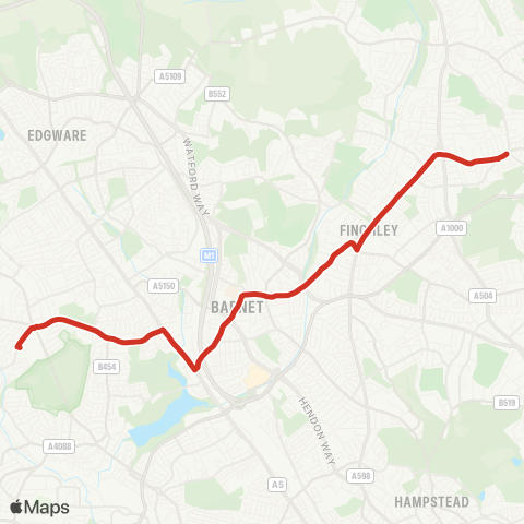 TfL Friern Barnet - N Finchley - Finchley Central - Hendon Quadrant - W Hendon - Kingsbury, The Mall map