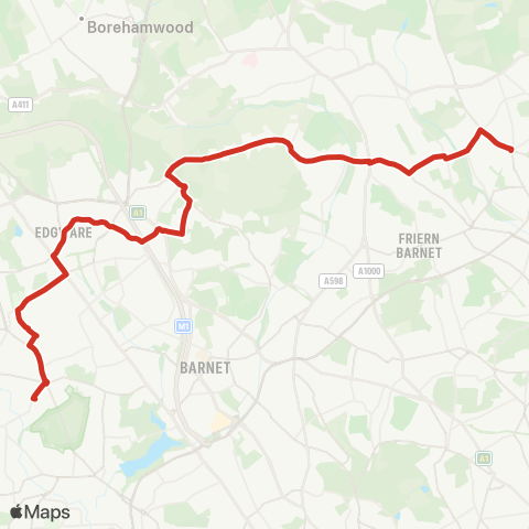 TfL Southgate - Oakleigh Pk - Whetstone - Totteridge - Mill Hill - Edgware - Queensbury - Kingsbury, The Mall map