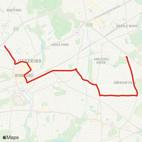 TfL Romford, N St Bus Garage - Romford - Gidea Pk - Campion Sch map