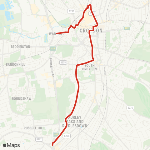 TfL Purley - Pampisford Rd - S Croydon - Croydon Town Ctr - W Croydon - Waddon Post Office map