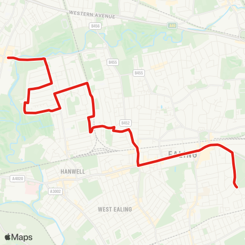 TfL Greenford Bway - Greenford Av - Elthorne Hts - Castle Bar Pk Sta - Drayton Green - W Ealing - Ealing Bway - Ealing, Warwick Dene map