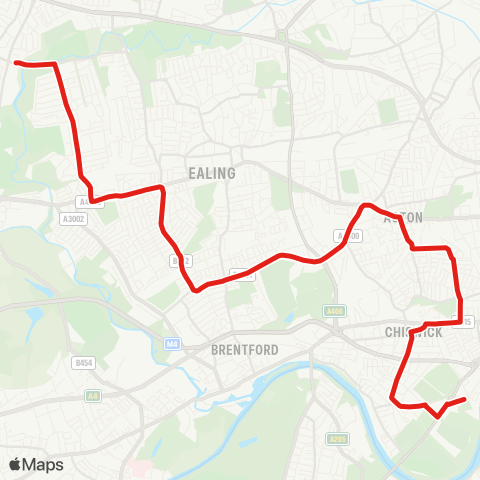 TfL Greenford Bway - Hanwell - W Ealing - Northfields - Acton - Turnham Green - Chiswick, Edensor Rd map