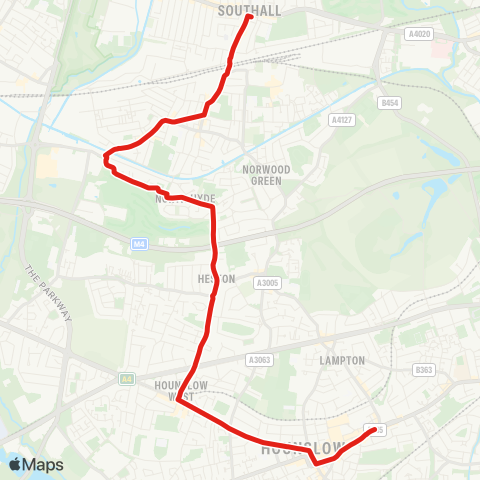 TfL Hounslow Bus Sta - Hounslow W - Heston - Convent Way Estate - Southall, The Green map