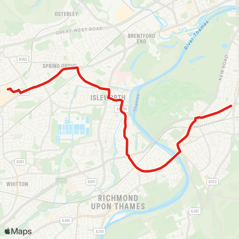 TfL Hounslow, Blenheim Ctr - Isleworth - St Margarets - Richmond - Richmond, Manor Circus map