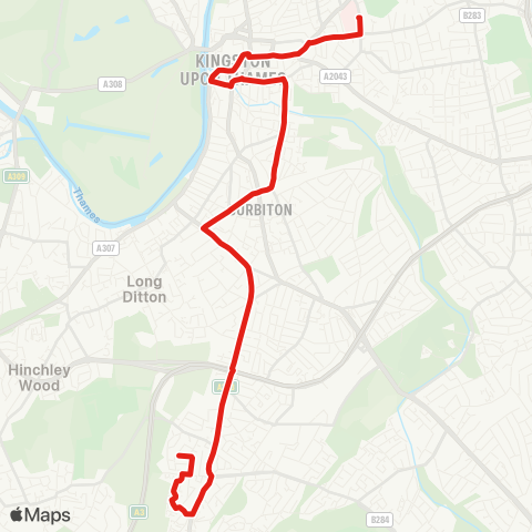 TfL Kingston Hosp - Surbiton - Mansfield Pk map