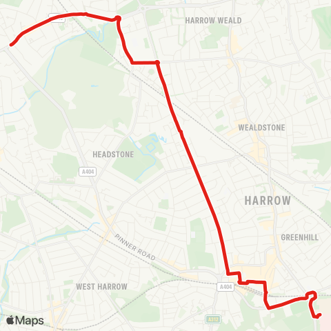 TfL Hatch End Town Ctr and Sta - Courtenay Av - Harrow View - Harrow Bus Sta - Northwick Pk Hosp map