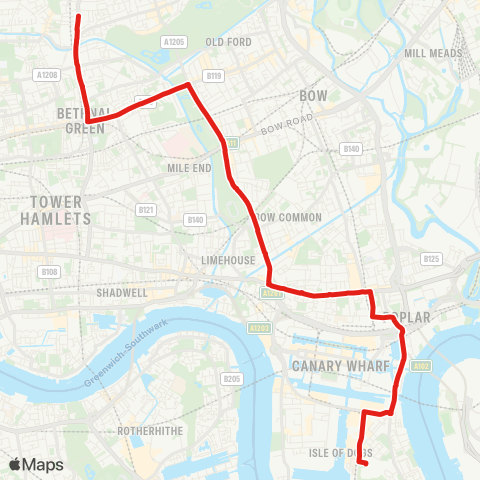 TfL Ash Grove - Bethnal Green - Mile End - Poplar - Crossharbour map