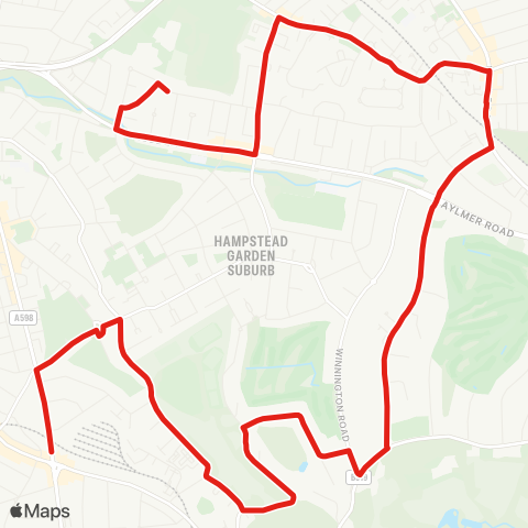 TfL Golders Green - Hampstead Heath Extension - The Bishops Av - E Finchley Sta - Ossulton Way - E Finchley, Hill Top map