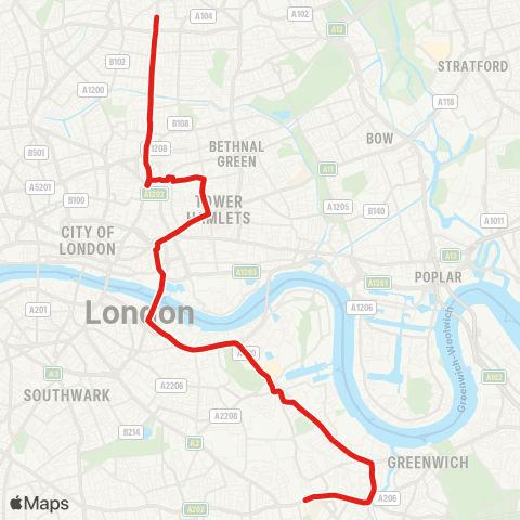 TfL Dalston Kingsland - Whitechapel - New Cross Gate map