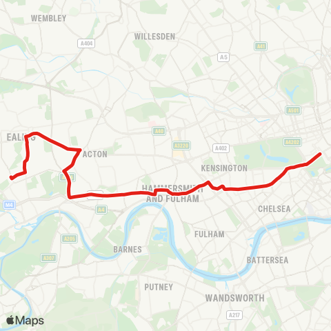 TfL Green Pk - Earl's Court - Acton Town - Ealing Bway - Northfields map